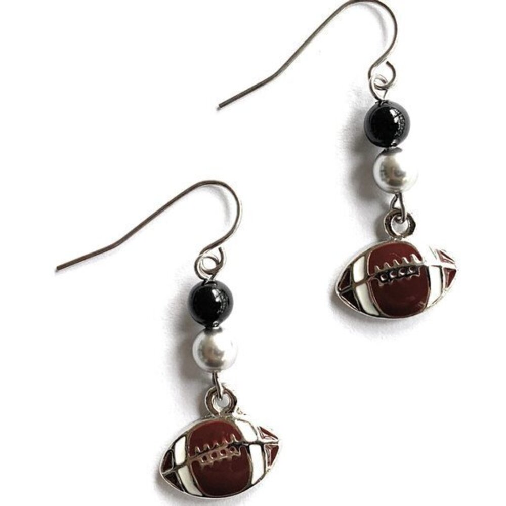 Football Earrings Black Silver Team Colors for Women Girls Sports Jewelry Gifts